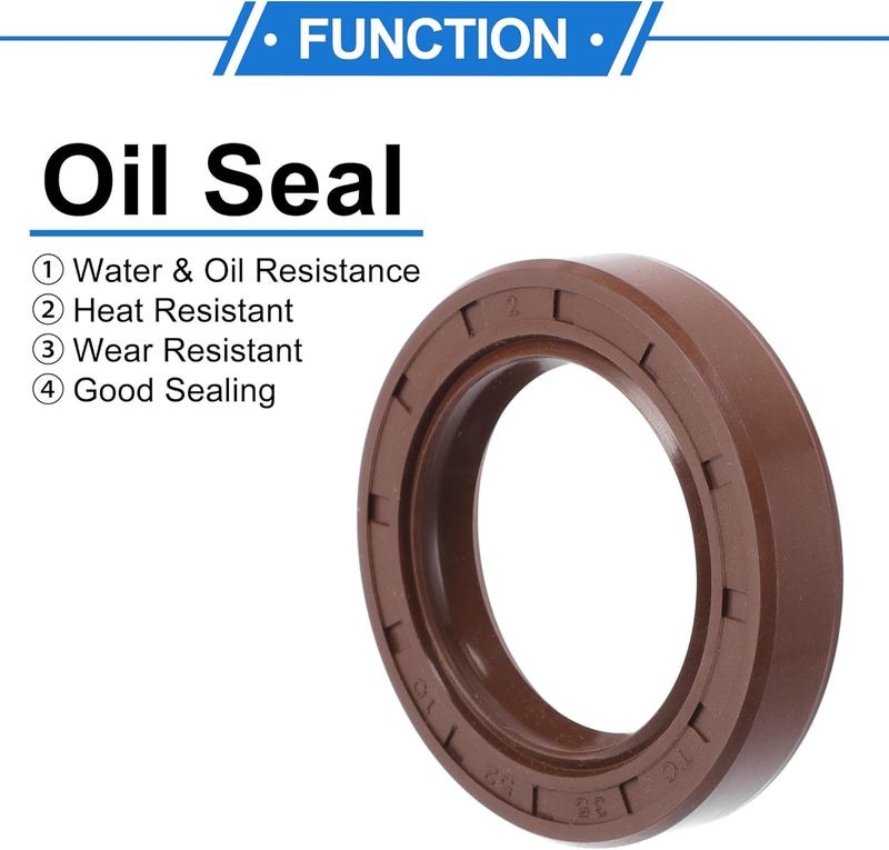 VekAuto Universal Oil Seal TC Double Lip W Steel Spring Seal Ring Rotary Shaft Seal 35x52x10mm High Pressure FKM Rubber Brown 2 Pcs - Image 3